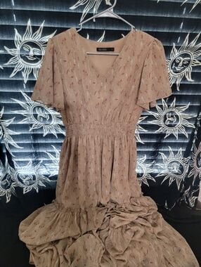 Tan Flower Print Dress